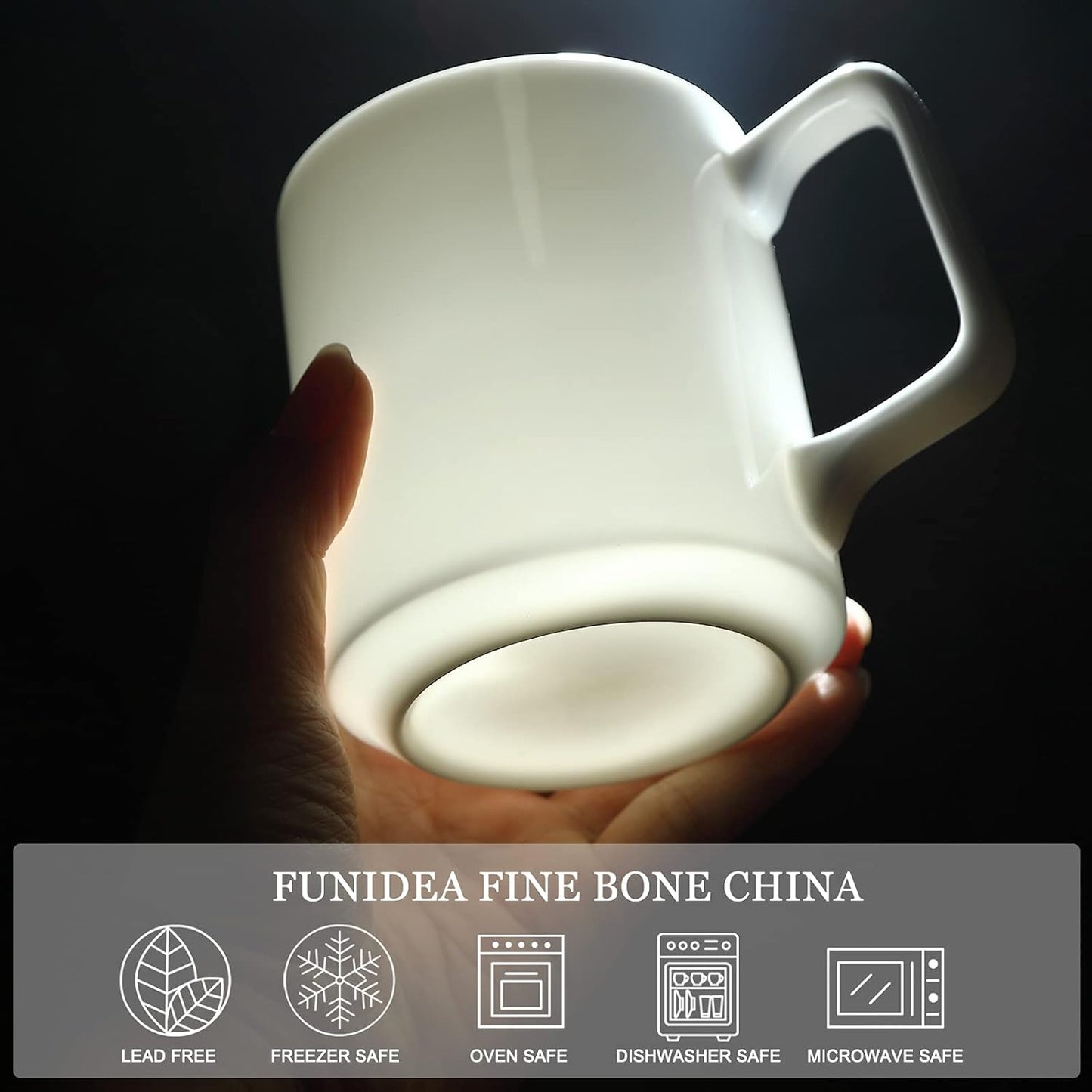 Fine Bone Ceramic Coffee Mugs Set of 2, 15oz Handles for Hot Beverages, Perfect for Home Coffee Lovers