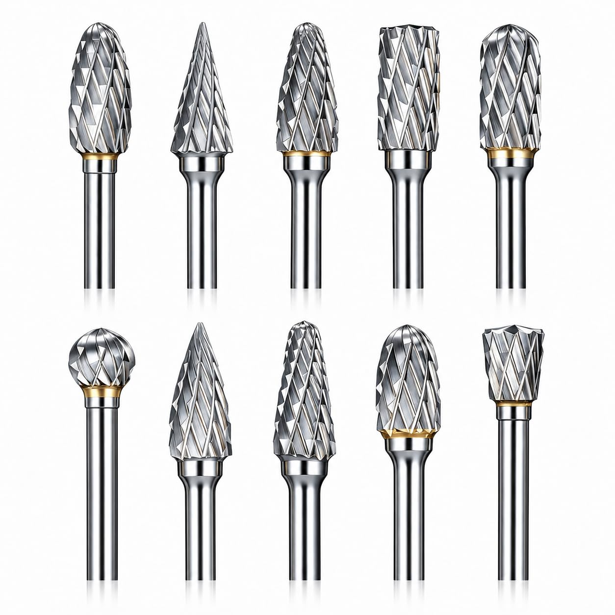 Sworker 10 Pcs Carbide Burr Set 1/8" Shank w/ 2 Collets Compatible with Dremel Bits Rotary Tools Attachment Kit Rasp Drill File Accessories Metal Wood Stone Steel Grinding Carving Cutting Polishing