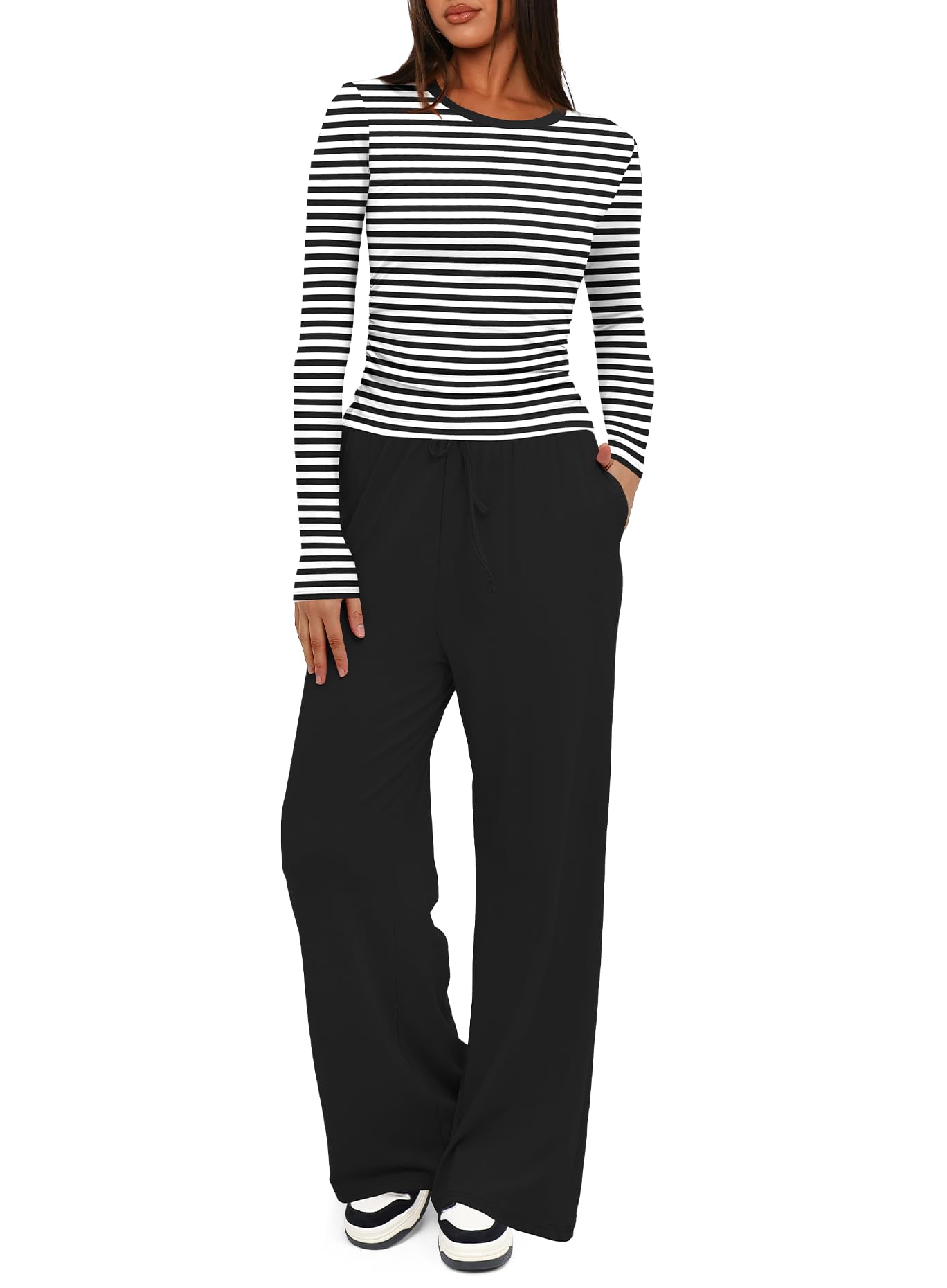 Darong Women's 2 Piece Sets 2025 Fall Outfits Long Sleeve Wide Leg Tracksuits Casual Lounge Set Matching Sets