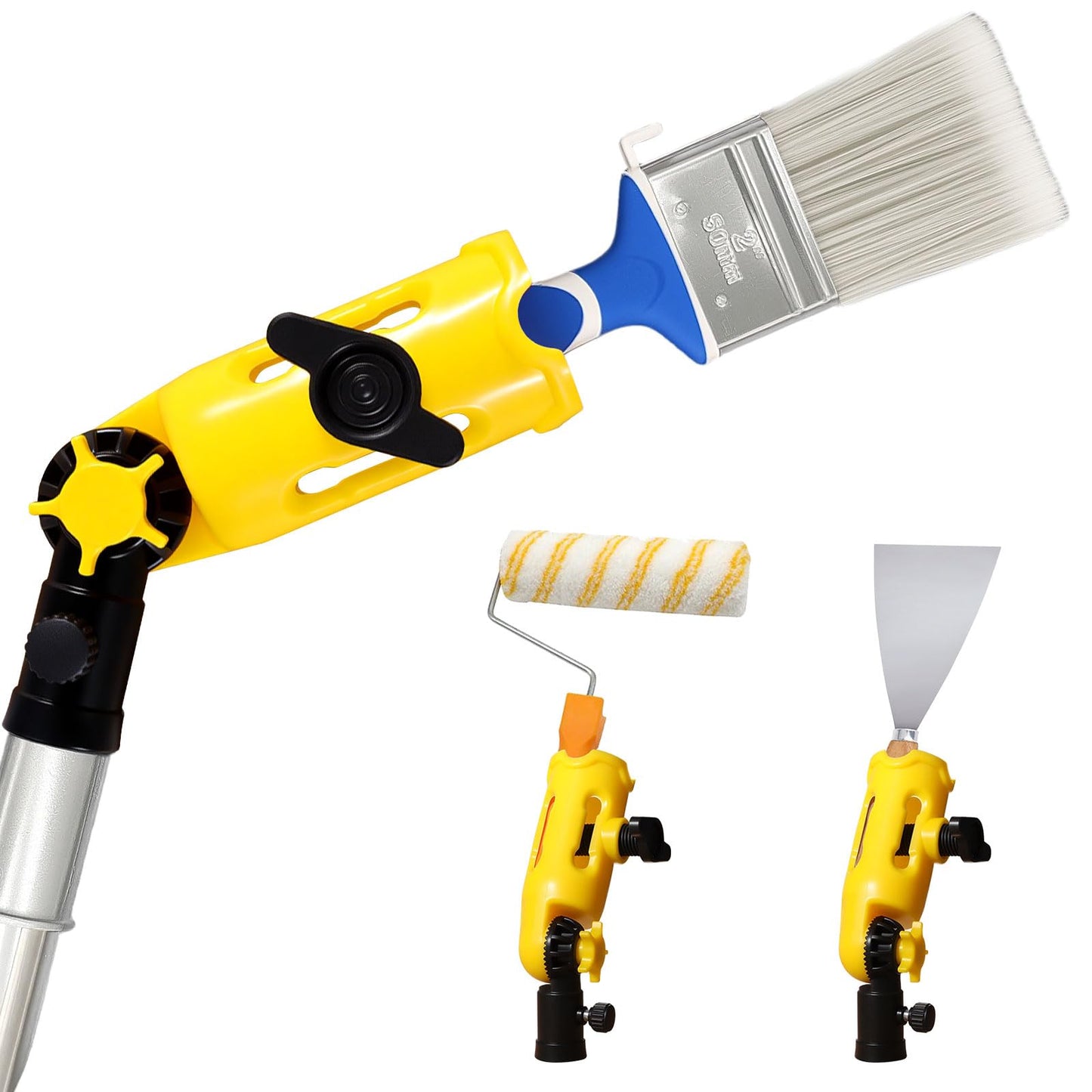 Prozwee Upgraded Multi-Angle Paint Brush Extender Holder，Extension Pole Attachment Fits Most Rollers, Brushes & Scrapers, Easily Reach Ceilings, Walls & Corners