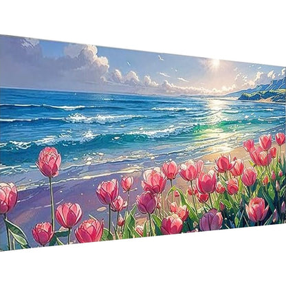 Large Tulip Diamond Painting Kits,Diamond Art for Adults Sunrise Over The Sea Full Round Drill Large Size(27.5 X 15.7inch),Abstract Scenery Paint with Diamonds Crystal Gem for Gift,Wall Decor