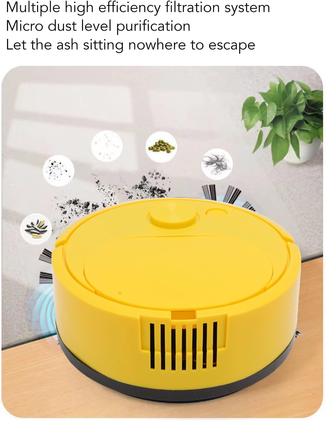 Mini Robot Vacuum Cleaner, Automatic USB Charging Robot for Pet Hair, Hardwood Floors, Tile Floor (Yellow)