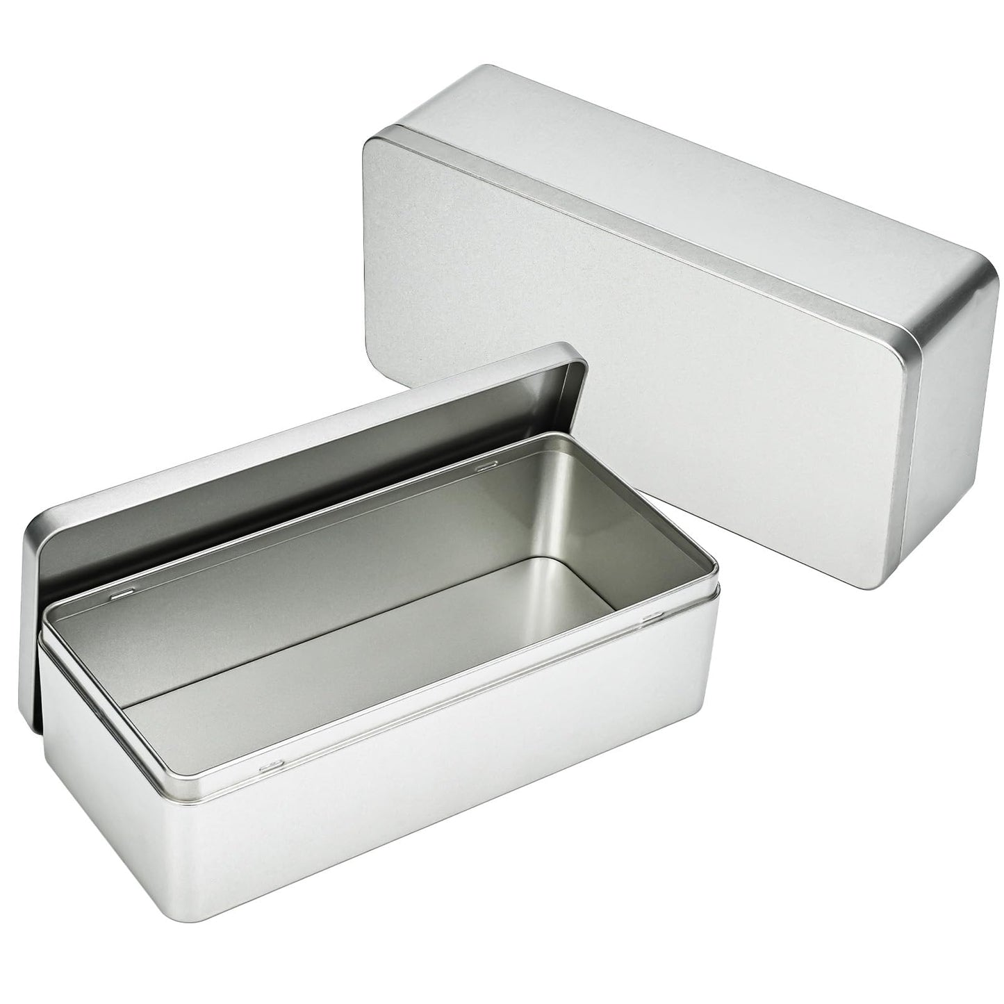 Gasuuo Metal Tin Box, 2 Pcs Empty Tin Boxes with Lids, 9.25"x4.33"x2.68" Small Rectangular Tinplate Containers for Storage, Gift Packaging, Home, Office and Workshop Organization, Silvery