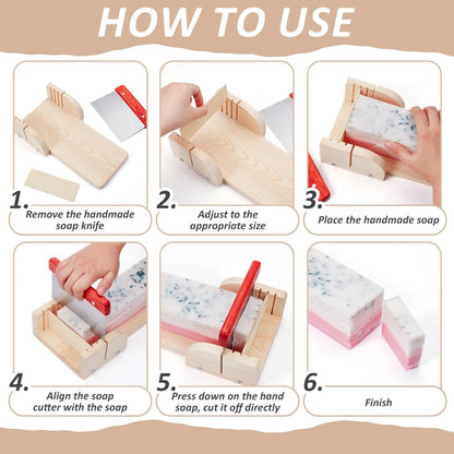 BENECREAT Soap Cutting Tool Sets, Adjustable Pine Wood Soap Molds with Stainless Steel Cutter for Handmade Soap Making Candles Trimming DIY Cutting Making