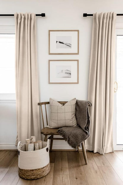 Skiennix 100% Blackout Linen Curtains - Thermal Insulated Drapes for Bedroom | 50" W x 72" L, Beach Sand - 2 Panels Set