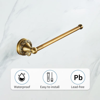 Antique Bronze Brass Hand Towel Bar, Rustproof Wall Mounted Towel Rack Hanger with Pattern Carving Design