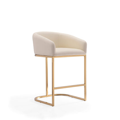 Manhattan Comfort Louvre 26 Inch Mid Century Modern Counter Height Bar Stools - Elegant Faux Leather Padded Seat, Stainless Steel Base with Footrest, Fully Assembled Barstools, Set of 1, Cream