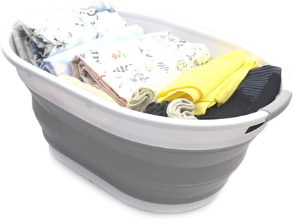 SAMMART 28L (7.4 gallon) Collapsible Plastic Laundry Basket-Oval Tub/Basket - Portable Washing Tub, Water capacity: 22L