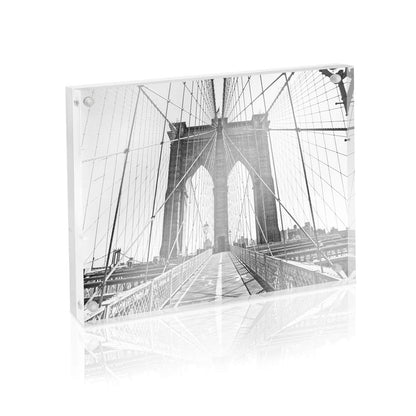 Isaac Jacobs 6” x 8” Super Thick [28MM Thickness] Clear Acrylic Magnetic Block Picture Frame, Double-Sided, Frameless, Freestanding, Floating Photos, for Desktop & Tabletop Display (6x8)