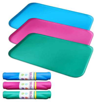 Just Messin' Silicone Art Mat Mega Bundle – 16”x26” Mats with High .6" Edge, Blue, Green & Pink, Non-Slip, Heat Resistant for Crafts, Resin,Paint & Jewelry-Making