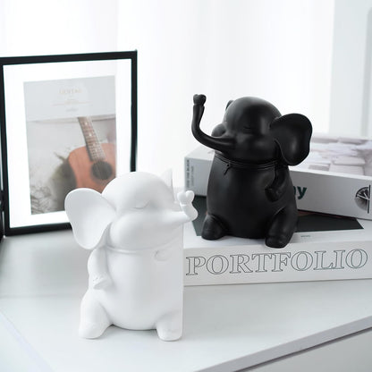 5" YU FENG Adorable Elephant Bookends in Black&White Resin Unique Cute Book Ends for Home Bedroom Desk Bookshelf