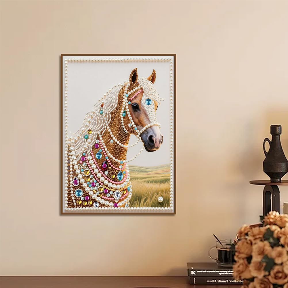 Kulvci DIY 5D Pearl Painting Kit, Horse Diamond Painting Kit for Adults Beginner, Bead Art Kits All-Pearl Dot Painting for Wall Decor, Creative Stress Relief Gift Home Decor,12 × 16 inch