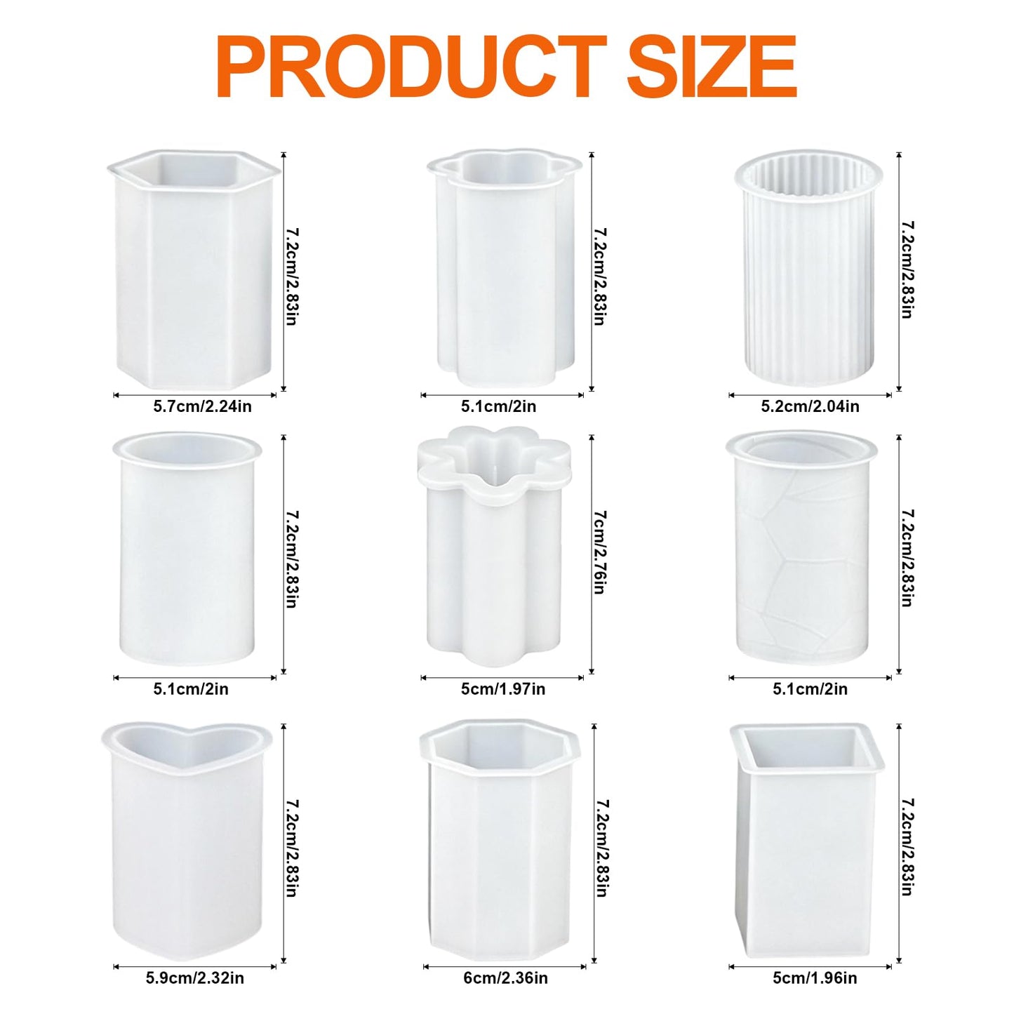 DJBVHSF 9 Pack Reusable Silicone Candle Molds Set, Easy Release Cylinder, Hexagon, Heart and Star Resin Soap Molds for DIY Candle Making, Crafts and Home Decor