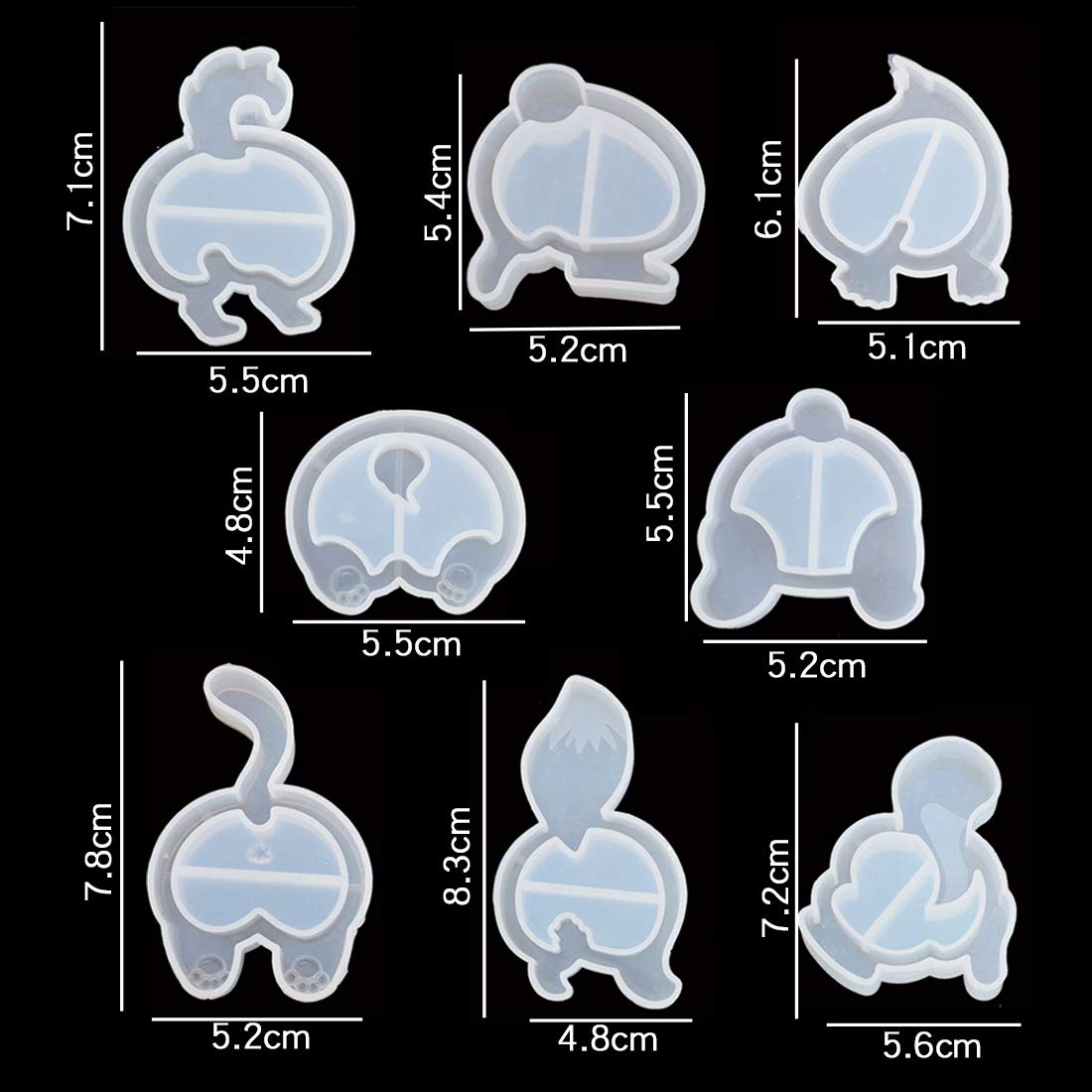 FineInno 8Pcs Kawaii Shaker Molds,Resin Mold,Epoxy Quicksand Silicone Moulds, Charms Handmade Pendant Jewelry