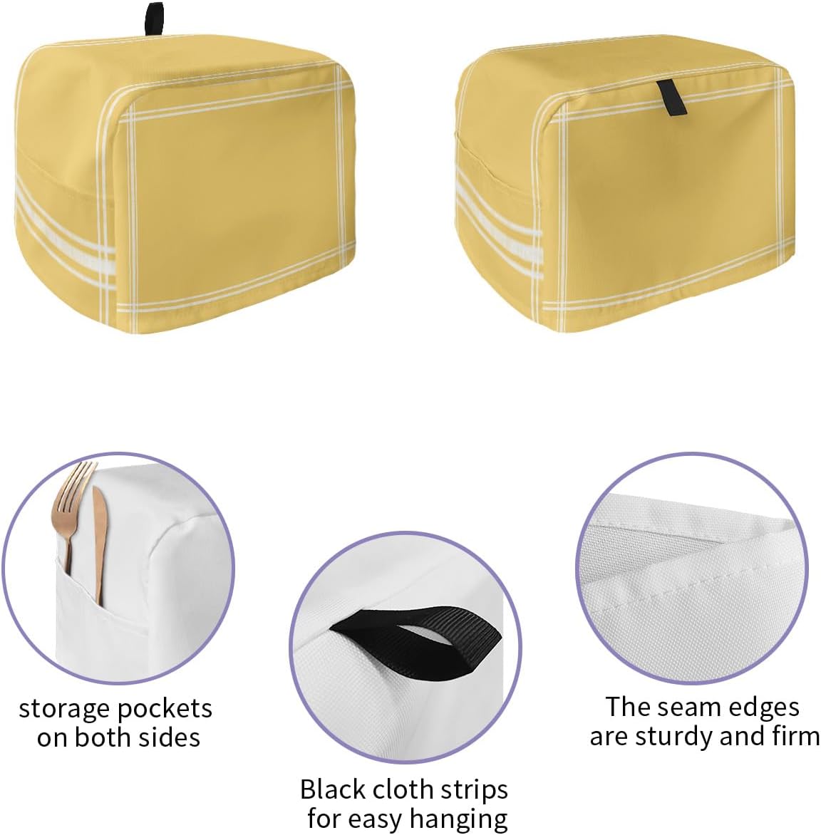 Pure Yellow Toaster Cover 4 Slice, Large Kitchen Appliance Dust Cover with Loop for Bread Machine Protection