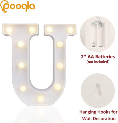 Pooqla LED Marquee Letter Lights Sign - Light Up Alphabet Letter for Home Party Decoration U