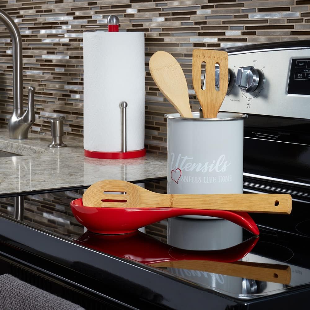 Home Basics Large Metal Kitchen Utensil Holder for Countertop, 6.25" Farmhouse Cooking Utensil Crock Tool Organizer