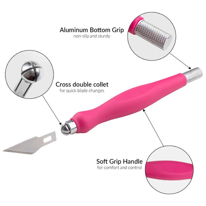 WA Portman 2-Piece Pink Craft Knife Set – Sharp, Durable Hobby Knife Set with Comfort Grip & 100#11 Craft Blades for Precision Cutting, DIY, and Crafting Projects