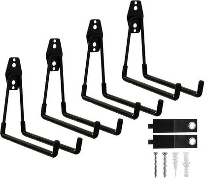 Garage Hooks by [Brand Name] - 4 Pack Heavy-Duty 7.7-Inch Square Wall Hooks for Ladders, Bikes & Tools | Black