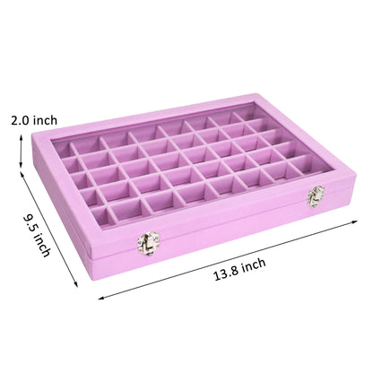 Vicoter Velvet Jewelry Tray 48 Compartments Jewelry Display Organizer with Transparent Cover Rings, Earrings, Necklaces, Pendants Storage Box for Girls, Wives, Mothers, Women