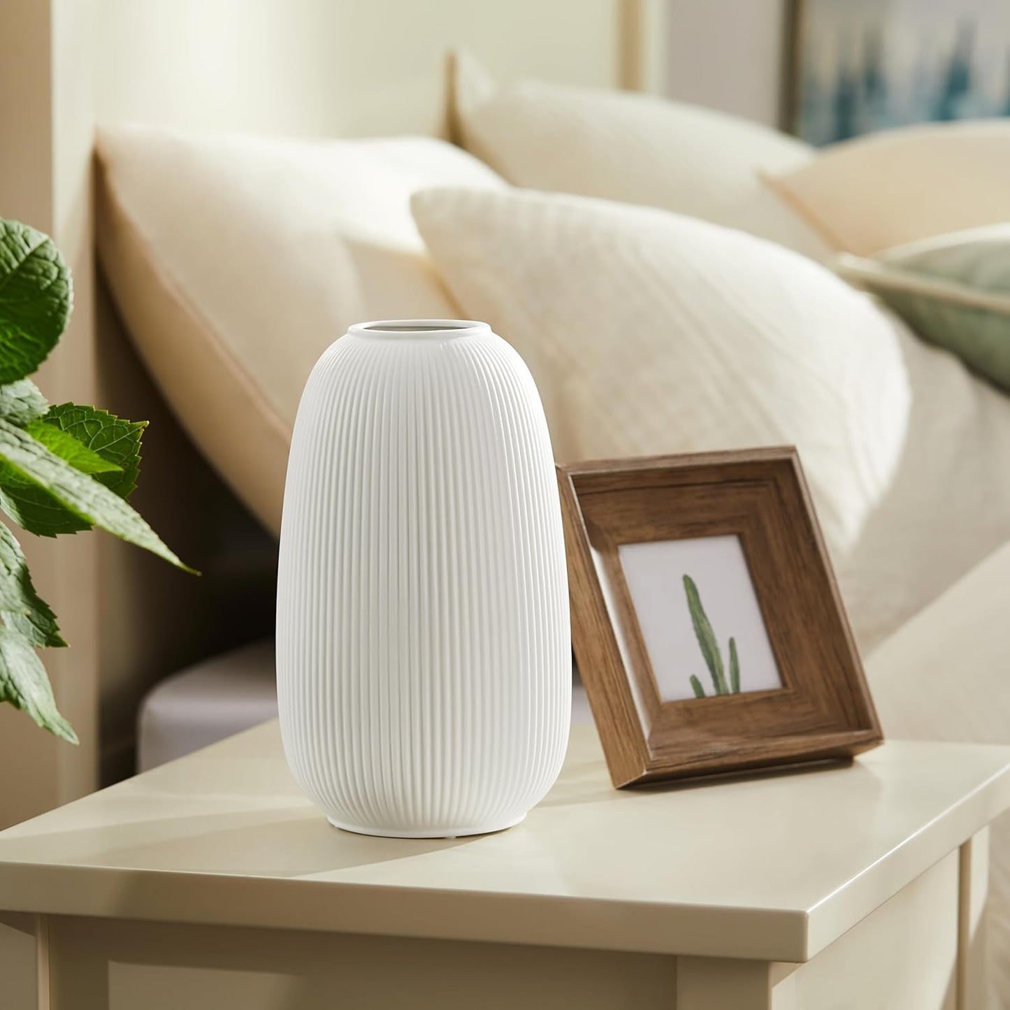 RONDURE 9.5" Modern Ceramic Table Lamp, Fully Dimmable Bedside Lamp for Bedroom Living Room Nightstand, White Translucent Ceramic Shade, Warm Ambient Decorative Corded Lighting, Bulb Included