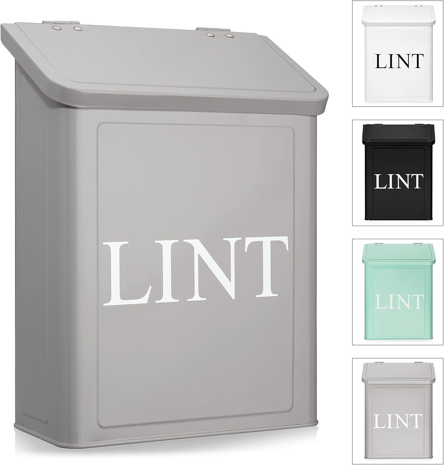 Calindiana Modern Farmhouse Metal Magnetic Lint Bin for Laundry Room Decor with Lid, Wall Mount Space Saving Trash Can,