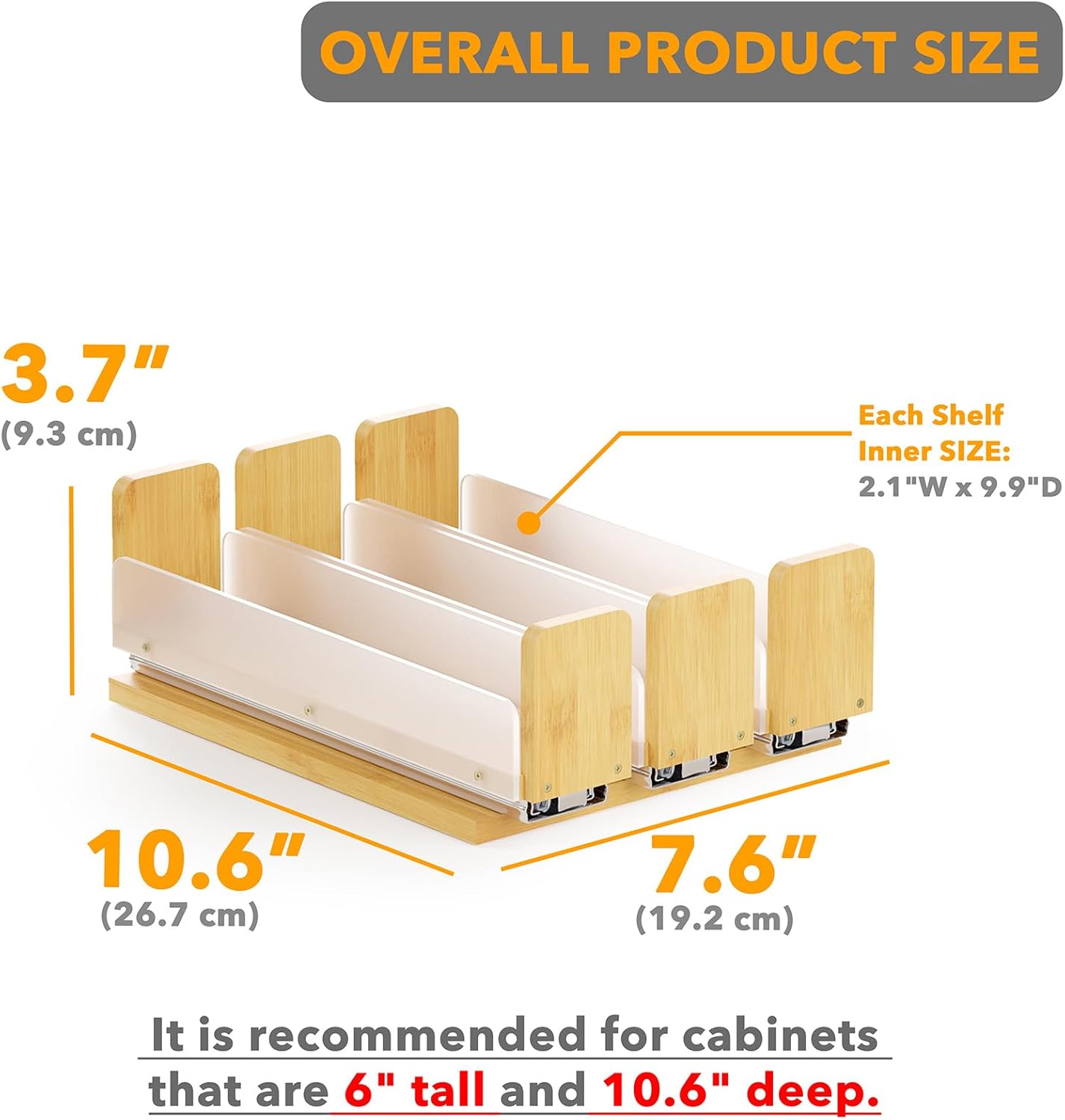 7.6" 3 Drawers(2" 1-Tier, SpaceAid Bamboo Pull Out Spice Rack Organizer for Cabinet, Heavy Duty Slide Out Seasoning