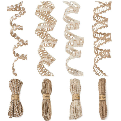 PH PandaHall 4 Rolls Natural Burlap Ribbons Jute Lace Ribbons Thin Crafts Fabric Ribbons Rustic Twine String for Gift Wrapping Wedding Christmas Party Home Decoration, 43.76 Yards
