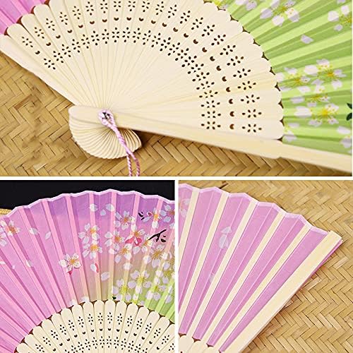4 Pieces Handheld Fans, Vintage Silk Folding Fans with Bamboo Frames for Dancing Cosplay Wedding Party Props