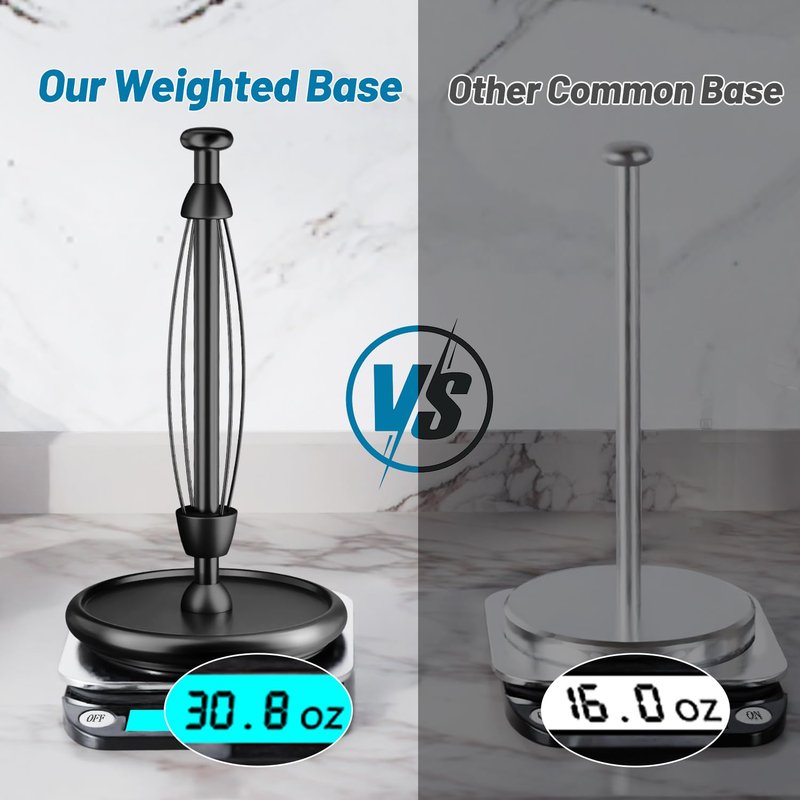 VEHHE Paper Towel Holder Countertop with Weighted Base, One-Handed Tear Paper Towel Holder with Damping Function and EVA Non-Slip Pad for Bathroom and Kitchen (Black)
