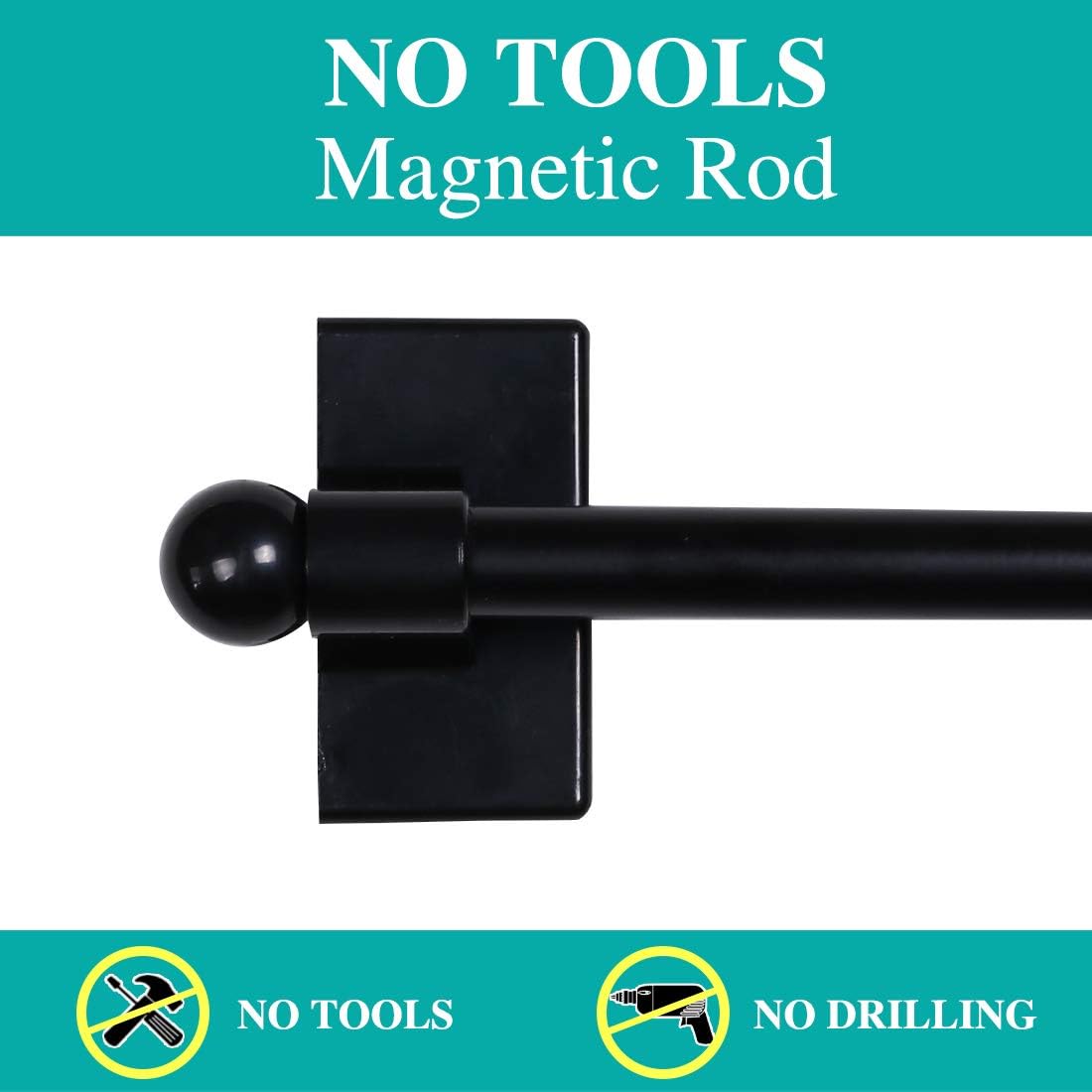 Turquoize 4 Pack Magnetic Curtain Rods for Metal Doors - Adjustable Magnetic Cafe Curtain Rod, Black