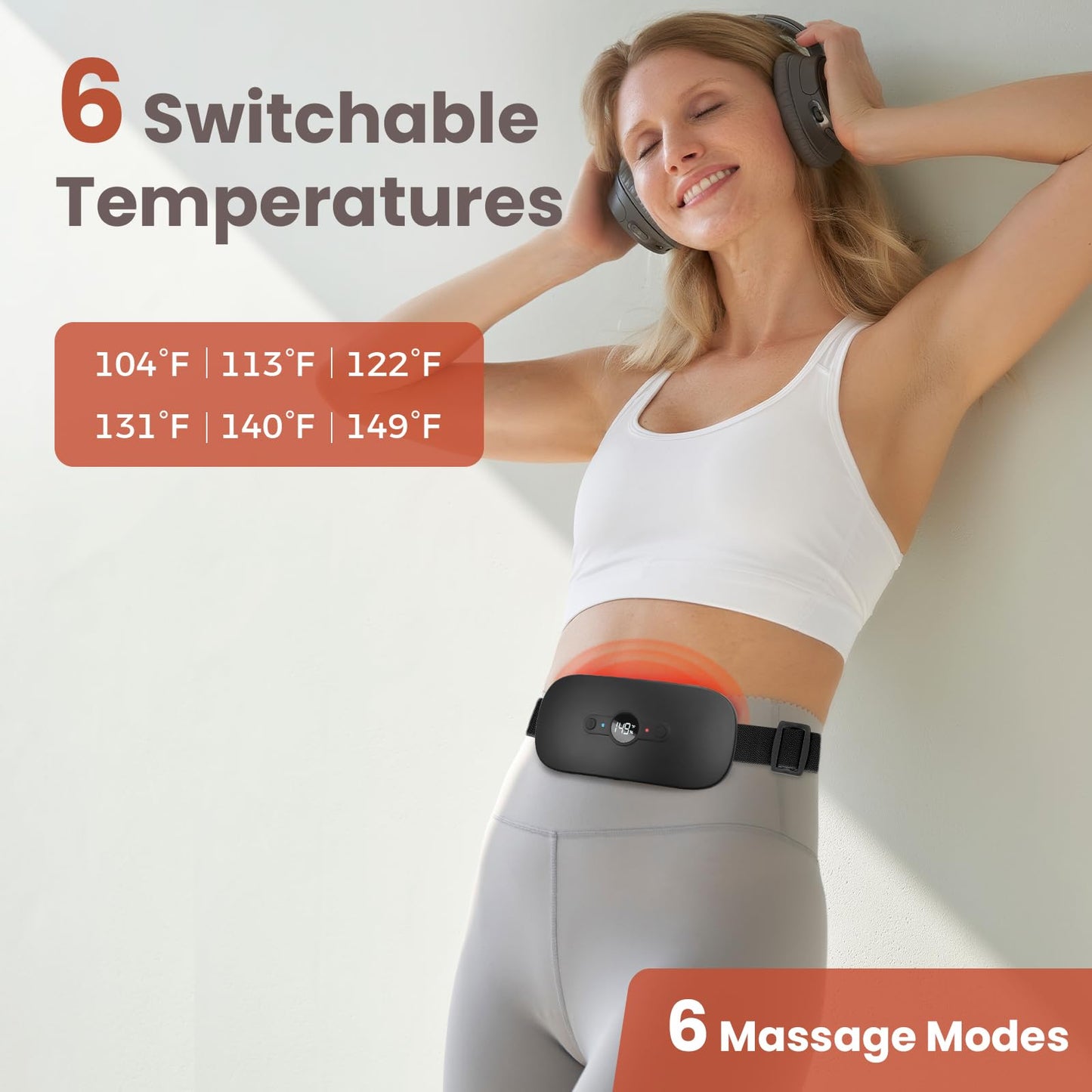 NOWWISH Heating Pad for Period Cramps Pain Relief, Portable Electric Cordless Menstrual Heating Pad Rechargeable with 6 Heat Levels and 6 Massage Modes, Christmas Gifts for Women Teen Girls, Pink