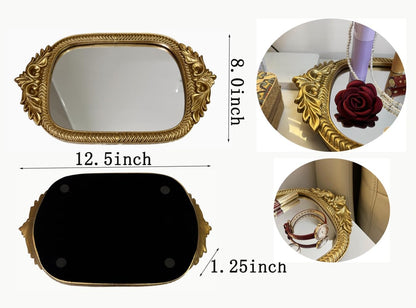 12.5" 8" Gold Mirror Tray| x | Mirror Trays for Vanity Elegant Guest Card Holder & Versatile Home/Vanity Decor |