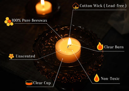 Natural Yellow Beeswax Tealight Candles - 24 pcs - Organic Candle Natural Scent Smokeless Clean Burning