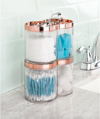 mDesign Plastic Canister Jar Organizer Set with Storage Lid - Clear/Rose Gold Lumiere Collection for Bathroom/Restroom