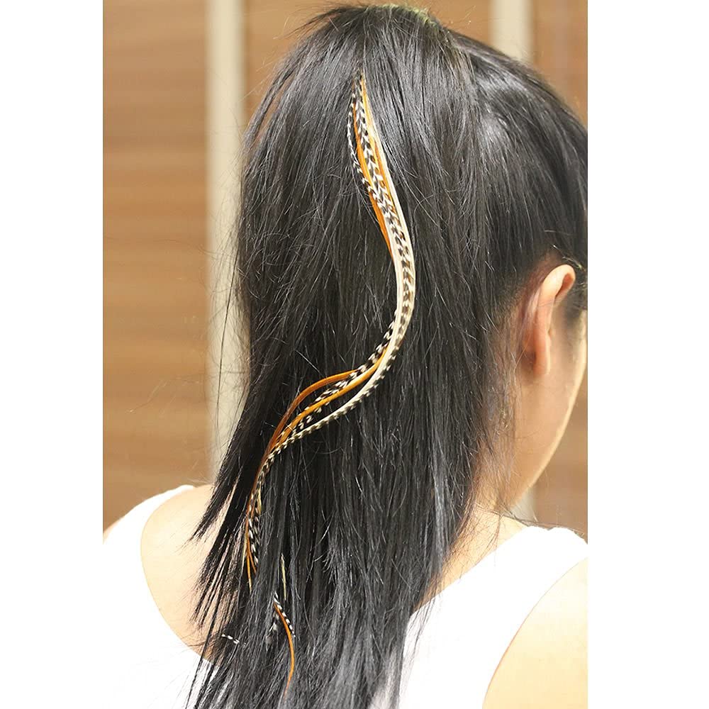 8" -12" in Length Beautiful Natural Beige & Brown Feathers for Hair Extension with Mixes of Browns & Beiges Feathers with Salon Quality 5 Feathers