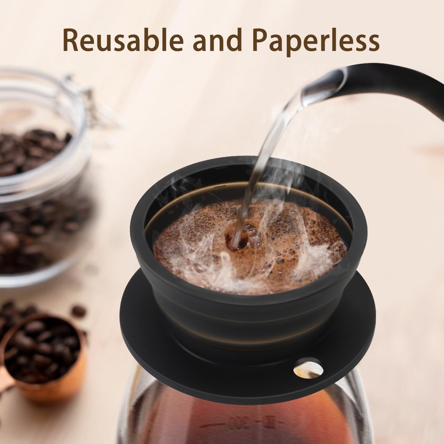 2-Packs Travel Collapsible Paperless Pour Over Coffee Dripper Kit with Stainless Steel Filter, Travel Pour Over Coffee Maker Camping, Silicone Coffee Strainer Pour Over Single Cup (Brown+Black)