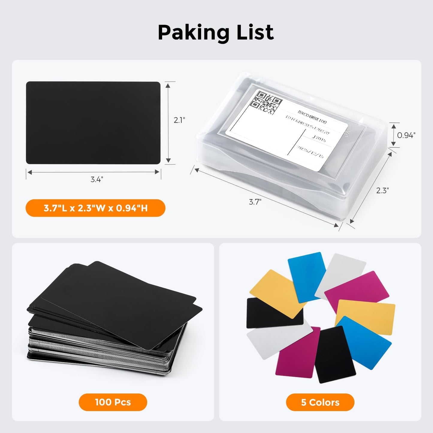 Cloudray 100 Pack Blank Metal Business Cards, 0.2mm Thick Aluminum Alloy Name Cards, Laser Engraving Card Blanks, Wallet Size Metal Name Cards for DIY Custom Business Gifts, Black, Set of 100