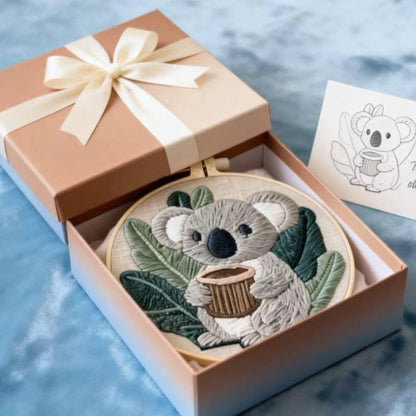 HCANPER Cute Koala Embroidery Starter Kit,DIY Needle Punch Kit, Punch Needle Kits for Beginners,Include Pre-Printed Fabric,Tools,Embroidery Hoop,Threads. (Adorkable)