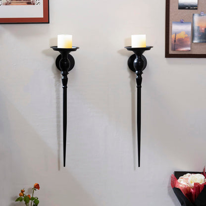 Wall Sconce Candle Holder Set of 2, Large Black Scepter Design Metal Wall Candle Holder, Home Wall Decoration for Living Room, Bathroom, Dining Room