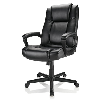 Realspace® Hurston Bonded Leather High-Back Executive Office Chair, Black, BIFMA Compliant