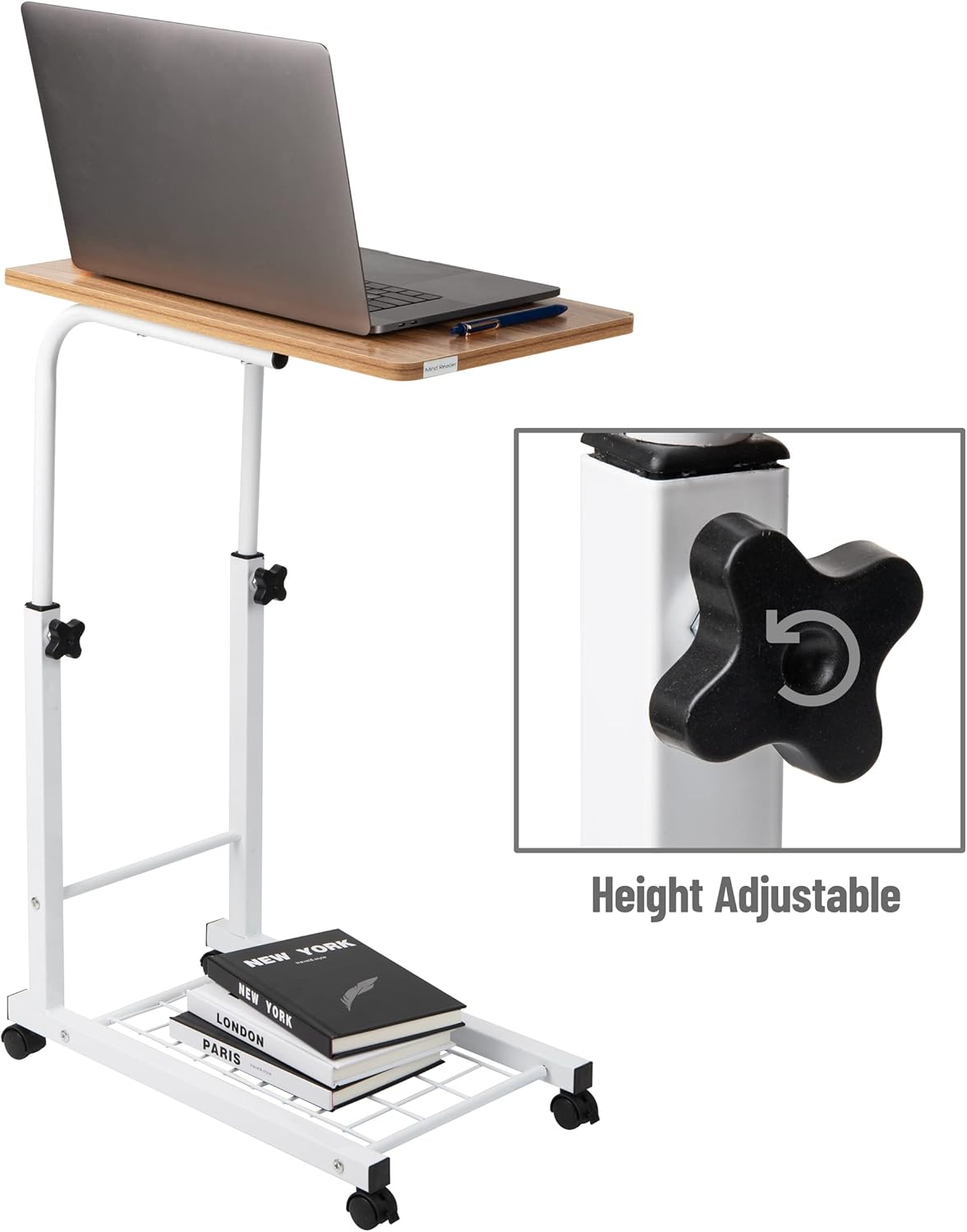 Mind Reader Height Adjustable Laptop Stand, Computer Table, Work Table, MDF, Black, 19" L x 12" W x 31" H
