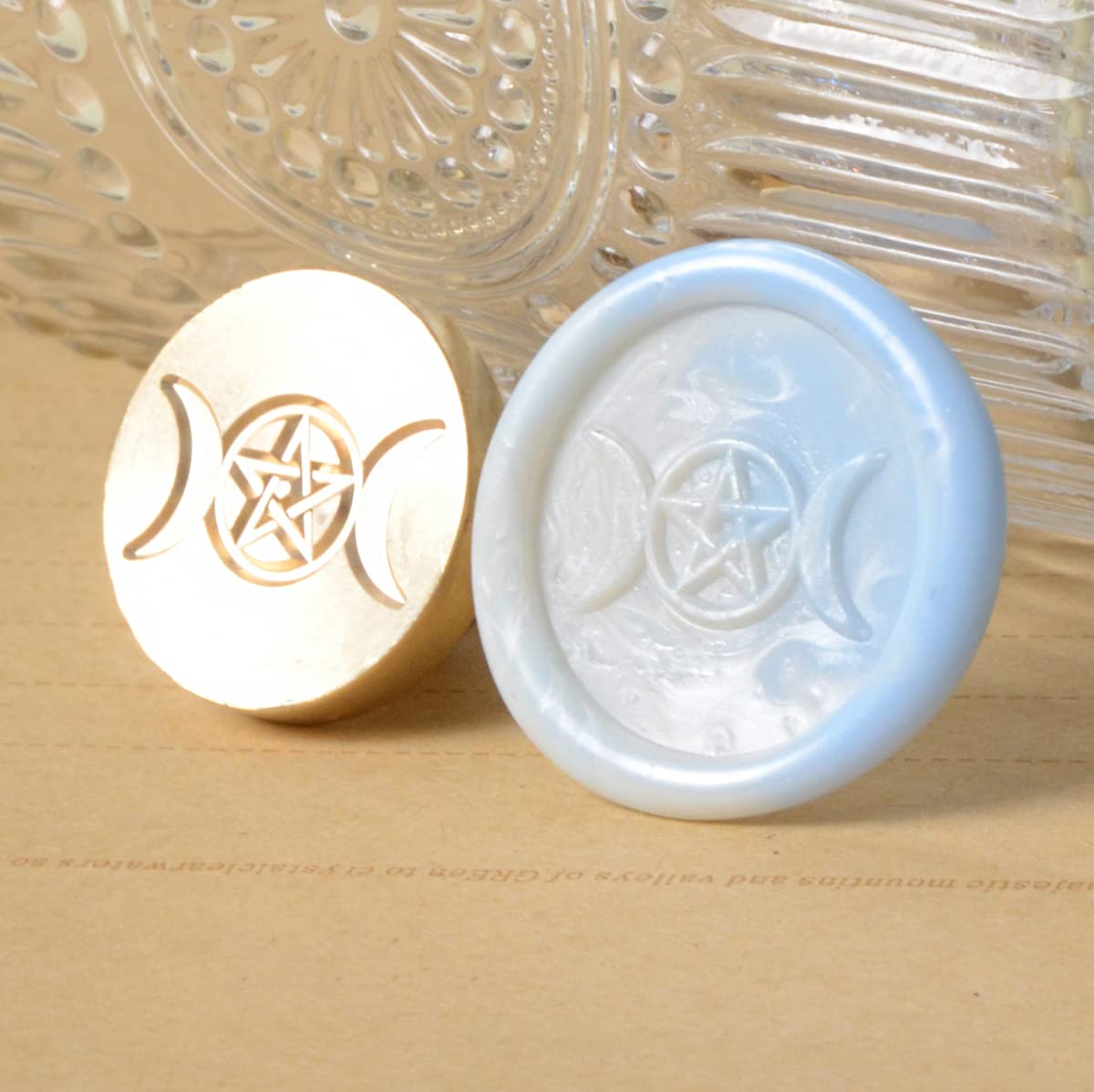 Wax Seal Stamp Set, Sealing Wax Stamps Copper Seals with Wooden Hilt, Vintage Retro Wiccan Seal Wax Stamp (Triple Moon&Pentagram&Tree of Life)