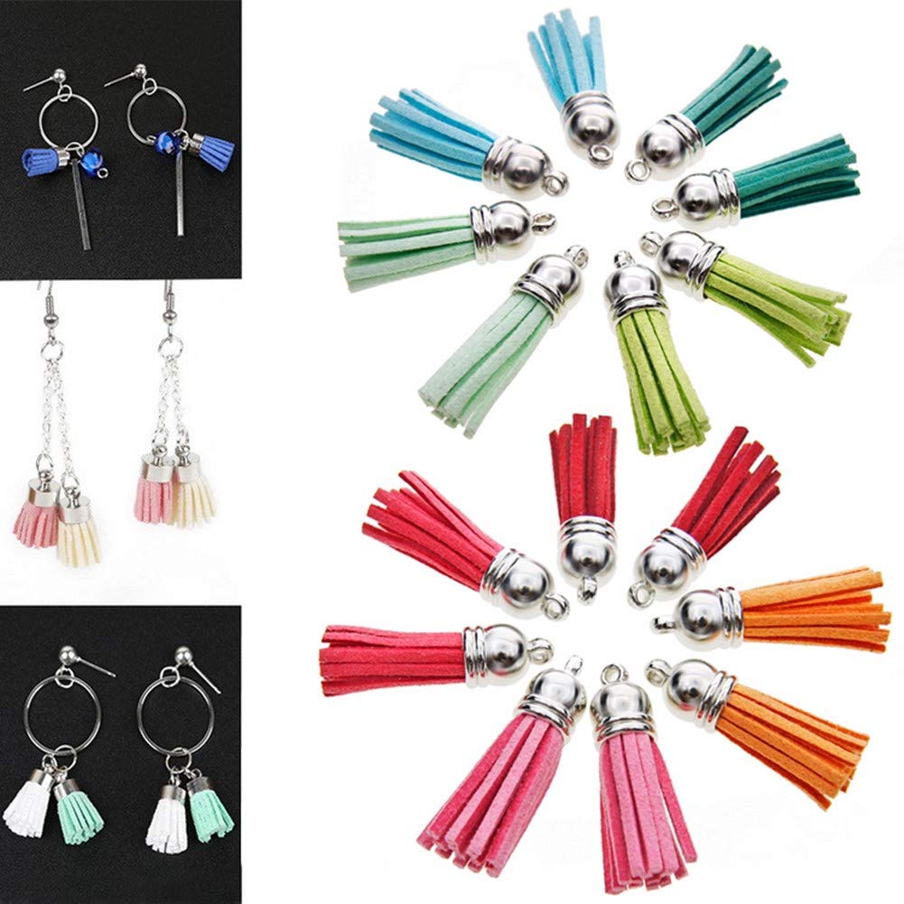MSCFTFB 100 Pieces 1.5inch Mini Tassels Faux Suede Mala Tassel Kit for Earring Necklace Jewelry Making Garland Keychain Dreamcatcher Charms DIY Crafts (Lime)