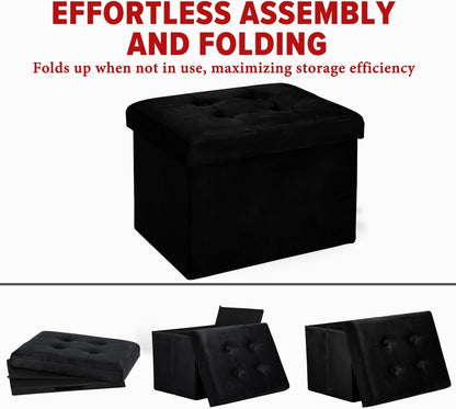 17x13x13in(Black) LINMAGCO Storage Ottoman Folding Foot Stool Velvet Foot Rest with Padded Modern Ottoman with Storage