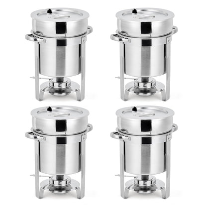Commercial 11QT Soup Chafer Set, 4 Pack Stainless Steel Round Food Warmers Set with Pot, Notched Lids & Fuel Containers, Soup Warmers Ideal for Buffet Service & Event Catering