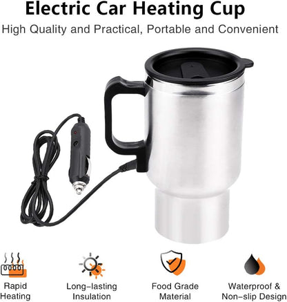 Keenso 12V Electric Car Cup Travel Heating Cup, 450ml Stainless Steel Electric Kettle Coffee Mug Heater