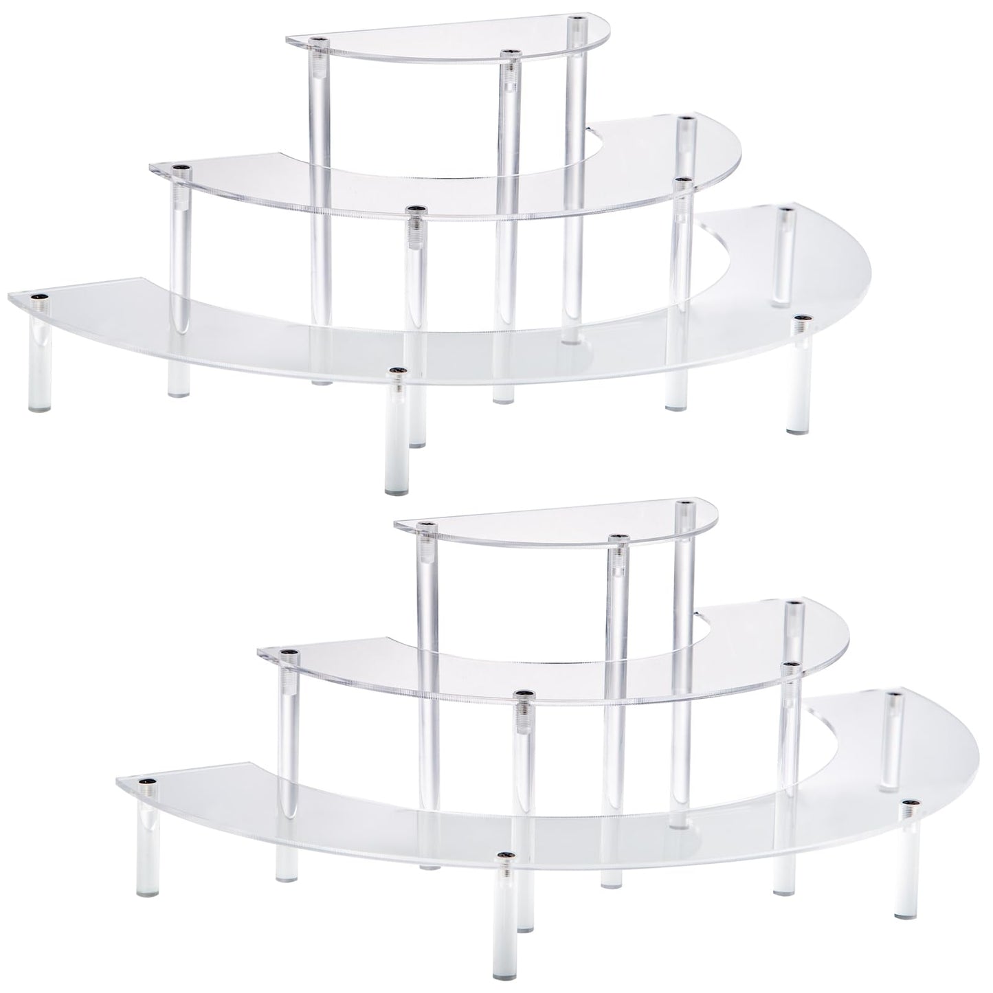 HENABLE Acrylic Display Risers, 3 Tier Clear Cupcake Perfume Stand Organizer, Half Moon Dessert Stand for Display, Food, Amiibo Funko POP Figure (2half