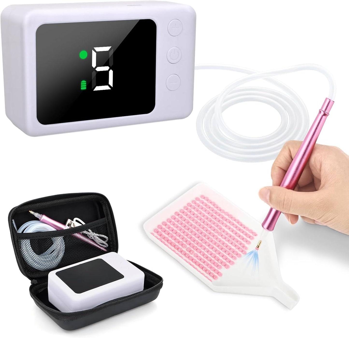 Philorn Electric Diamond Painting Pens, Rechargeable Cordless Diamond Art Pen, 1200mAh, Diamond Art Vacuum Pen with Storage Case, 5 Suction Levels, LED Screen Display, Diamond Art Accessories