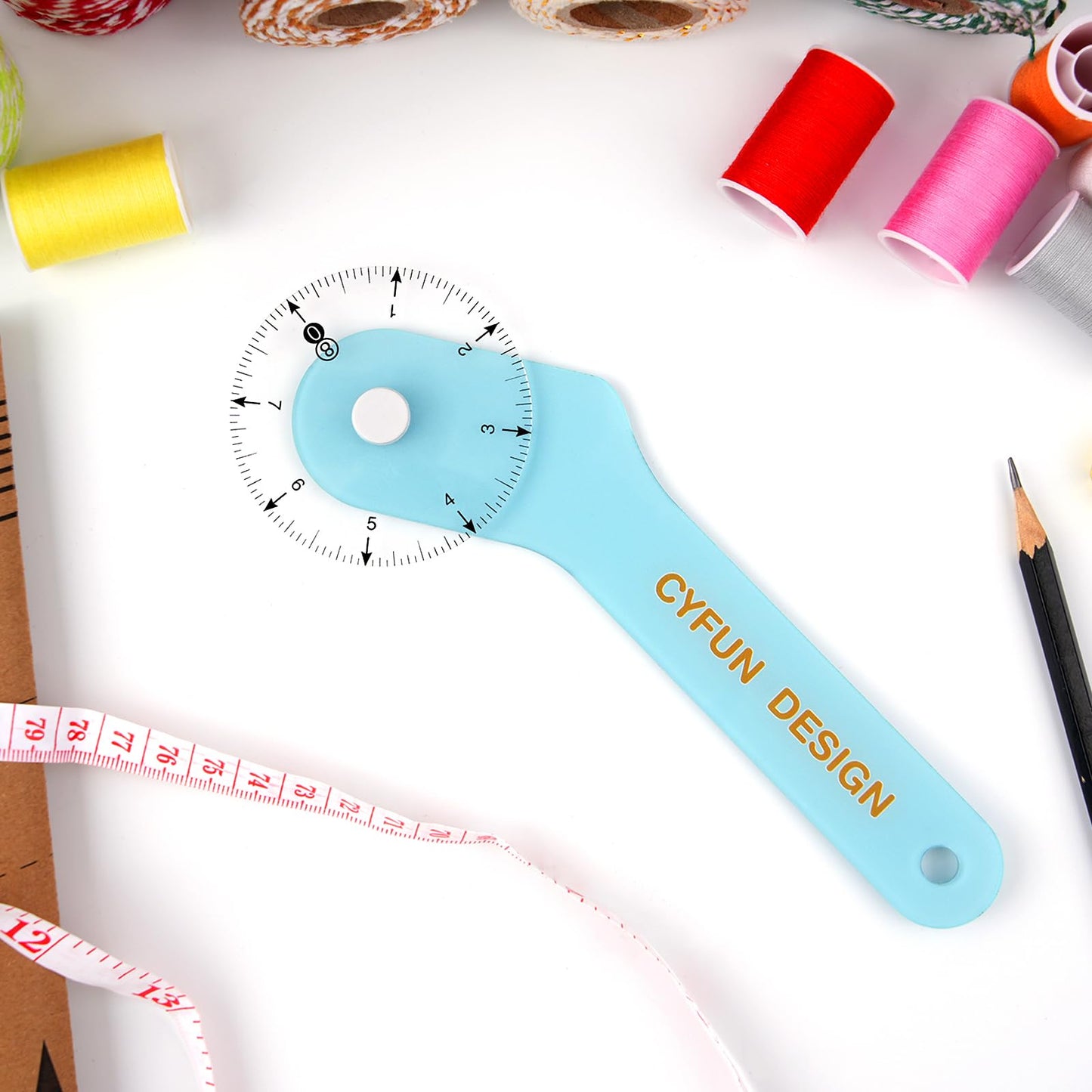 2Pcs/Set 12inch&8inch Sewing Wheel Ruler for Measuring Curves；360 Degrees Rotating Acrylic Rolling Rulers for Tailors, Dressmakers & Seamstresses necklines, Trim, Ruffles, Binding, Etc.